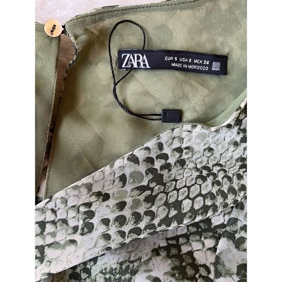 NWOT Zara Animal Print Draped Ruched Flounce Hem Tied V Neck Mini Dress, Small - Picture 15 of 16